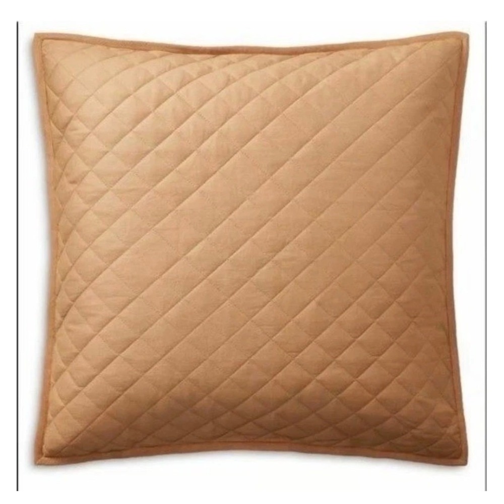 Ralph Lauren Cromwell Quilted Euro Sham Camel Brown Cotton 26x26 650802743001